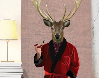 Deer in Smoking Jacket - Deer Poster Deer Print stag print stag decor deer Illustration Wall Decor Wall hanging Wall Art gift for men him