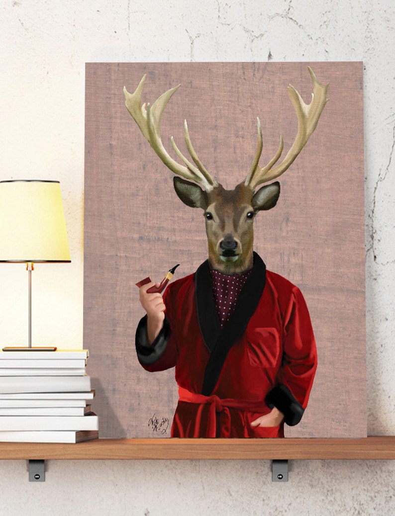 Deer in Smoking Jacket Deer Poster Deer Print stag print stag decor deer Illustration Wall Decor Wall hanging Wall Art gift for men him image 1