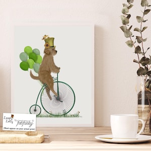 Labradoodle print, Gold labradoodle, Doodle dog art, Doodle print, Dog on bike, Dog lover gift, Cycling decor, Bicycling gift Cute dog decor