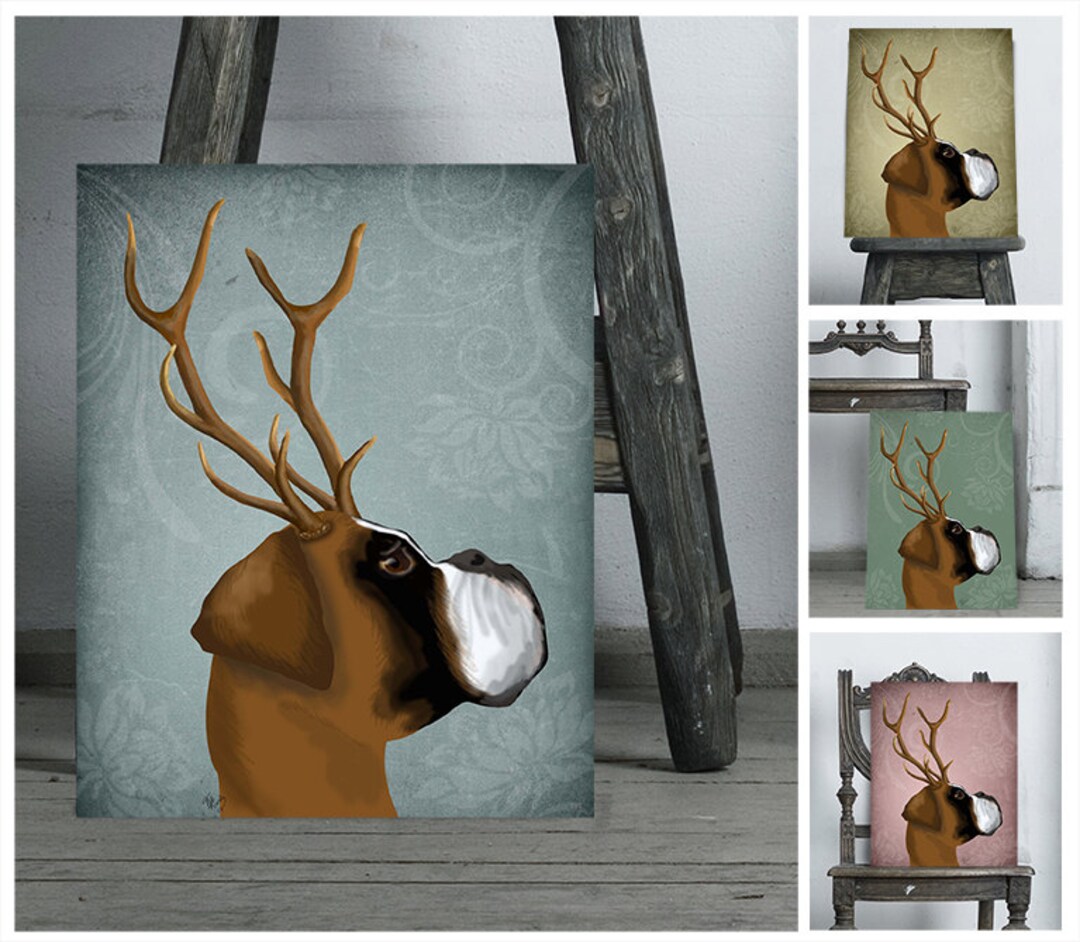 Boxer Print Boxer & Antlers Boxer Dog Print Boxer Lover Gift for Boxer Owner Gift Idea Dog Lover