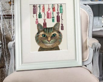 Alice in Wonderland Print - Cheshire Cat and Bottles - Cheshire Cat print Cheshire Cat Art Alice in Wonderland decor Cheshire Cat kunst aan de muur