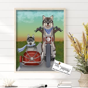 Husky chopper and sidecar Couple gift ideas Siberian husky dog lover christmas present wedding grandparents wall decor home funny print