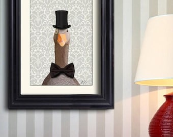 Goose Art Print: Gentleman Animal Portrait, Giclee Wall Decor