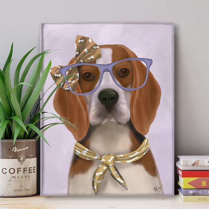 Bunny and Beagle at the Ice cream parlor art print 8x10 art artist print