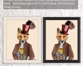 Steampunk Fox Wall Art, Cute Female Fox Art Print, Country Home