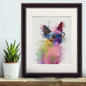 Cat with Glasses Art Print: Watercolor Cat Illustration