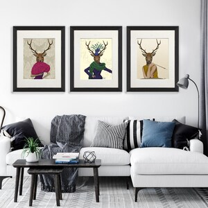 Deer lady collection, Set of 3 prints, Woodland deer art, Womens gift, Stag print, Canvas wall art, Animal illustration, Gifts for her