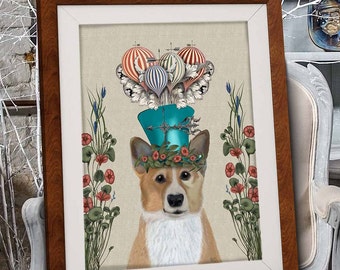 Corgi Print Pembroke Welsh Milliners Dog - corgi art print corgi poster corgi gift for corgi lover owner Colorful art dog wall art