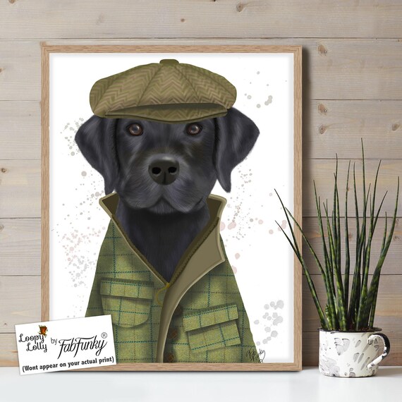 Black Labrador Retriever Art Print, Cute Black Lab Wall Art With