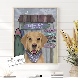 Labrador Yellow Surf Dog Retriever art print Yellow labrador lover Yellow lab Dog owner gift Husband gift Fathers day Canvas wall decor
