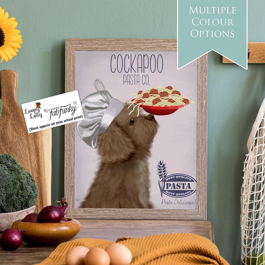 Cockapoo Kitchen Brown Cockapoo Art Print, Funny Dog With Pasta, Kitchen Wall Art - Etsy