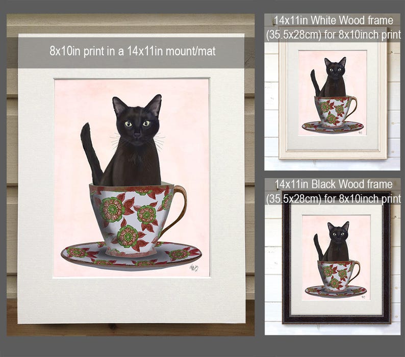 Black Cat in Teacup Black Cat Art Print Black Cat Wall Art Etsy UK