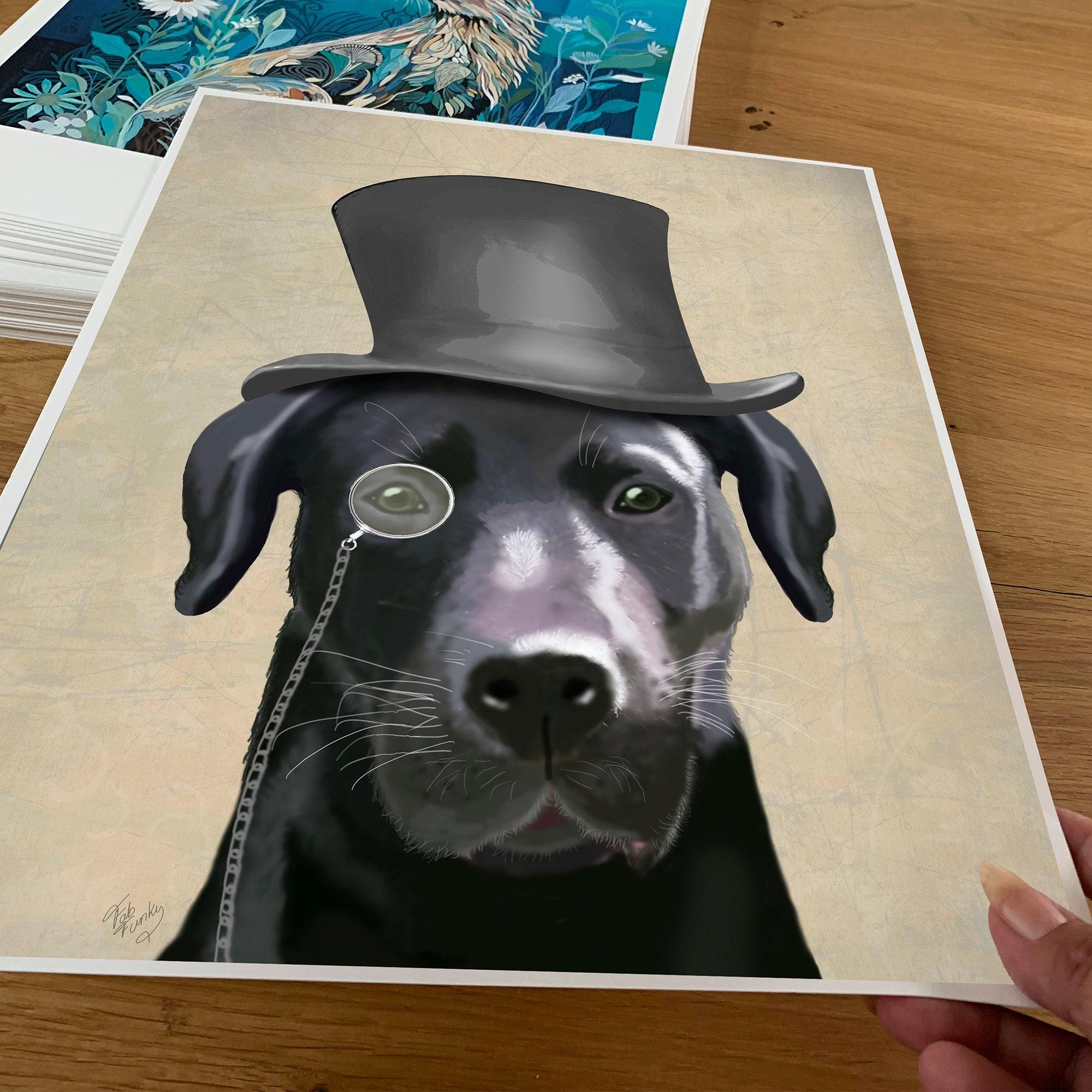 Black Lab Art Print, Top Hat and Monocle, Formal Dog Portrait - Etsy