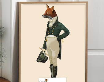 Fox artwork print, funny regency style fox wall art, The Dandy Fox for fox lovers, Anthropomorphic Fox artwork, country house decor
