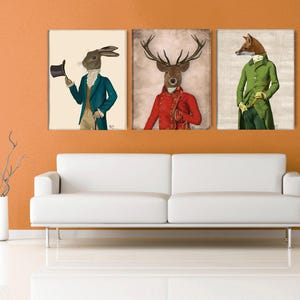 Wald Animal Prints, Fuchs, Hirsch, Hase Art, 3er-Set Bild 5