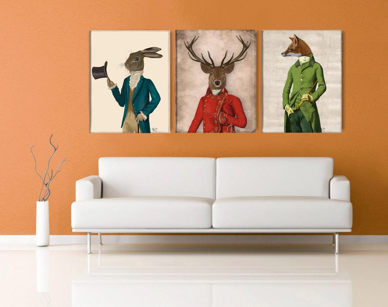 Wald Animal Prints, Fuchs, Hirsch, Hase Art, 3er-Set Bild 5
