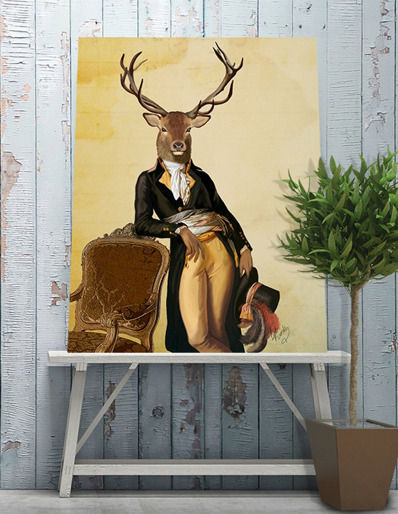 Deer print stag print deer Poster stag poster deer art print gift for mens gift deer art stag art woodland deer canvas Deer & Chair 