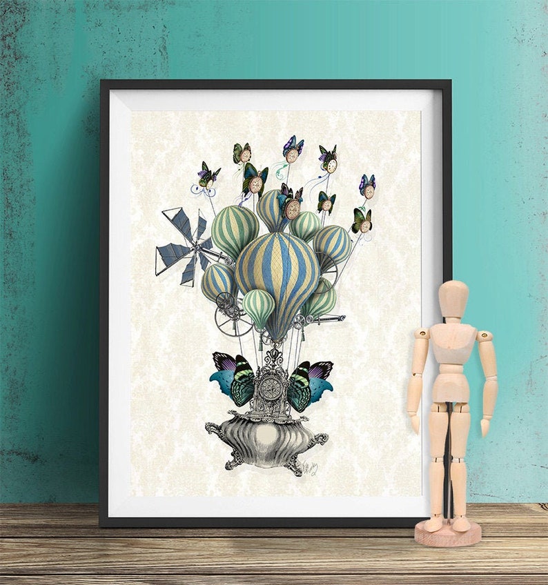 Steampunk poster Flutter Time steampunk gift Steampunk artwork Buttterfly Print picture butterfly home decor Butterfly wall decor image 1