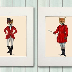 Fox hunting collection, Set of 2 prints, Fox pictures, Foxy wall art, Woodland fox art, Cabin decor, Gift for couple, Equestrian gift image 8