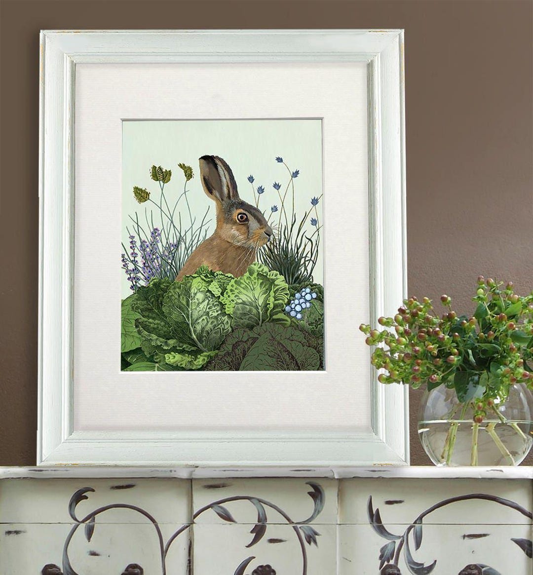 Cabbage Rabbit Hare Hare Art Print: Cabbage Patch Rabbit, Woodland Nursery Decor - Etsy