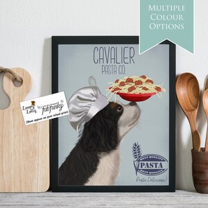 Impression d'art mignon chien fantaisiste noir blanc King Charles Cavalier Spaniel, décoration murale cuisine pâtes spaghetti de Style italien portrait d'animal de compagnie moderne