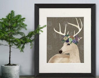 Deer painting, elk print, stag wall art, Woodland deer art, woodland animal, deer illustration, big canvas prints - Deer bohemian 1 portrait
