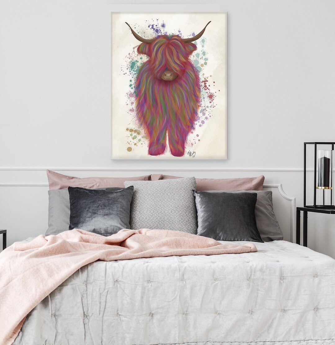Funky Bedroom Decor Highland Cow 3 Multicolor Print Etsy