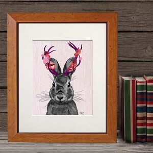 Rabbit art Jackalope with Pink Antlers Art Print Digital Art Illustration Wall Decor Wall hanging home decor Animal Painting Jackalope print