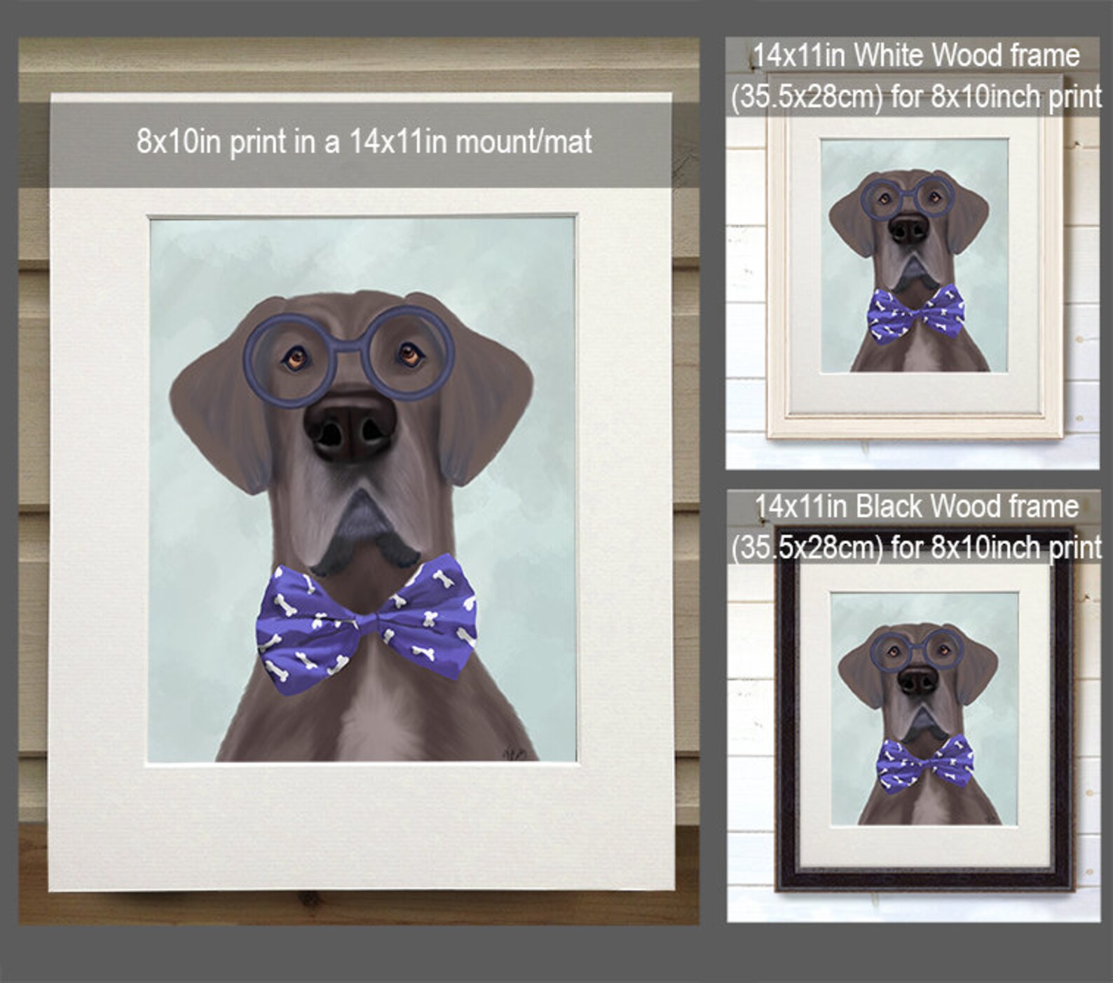 Great Dane Poster Great Dane Glasses and Bowtie Great Dane | Etsy