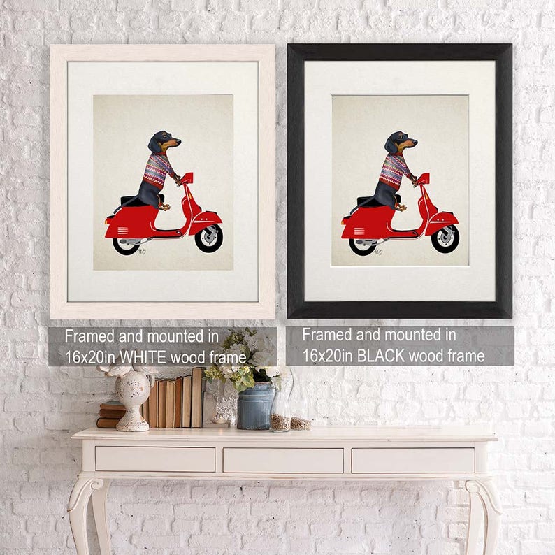 Dachshund Wiener dog art print Dachshund on Moped doxie print dachshund wall art Dachshund print art for kids room funny Office decor image 4