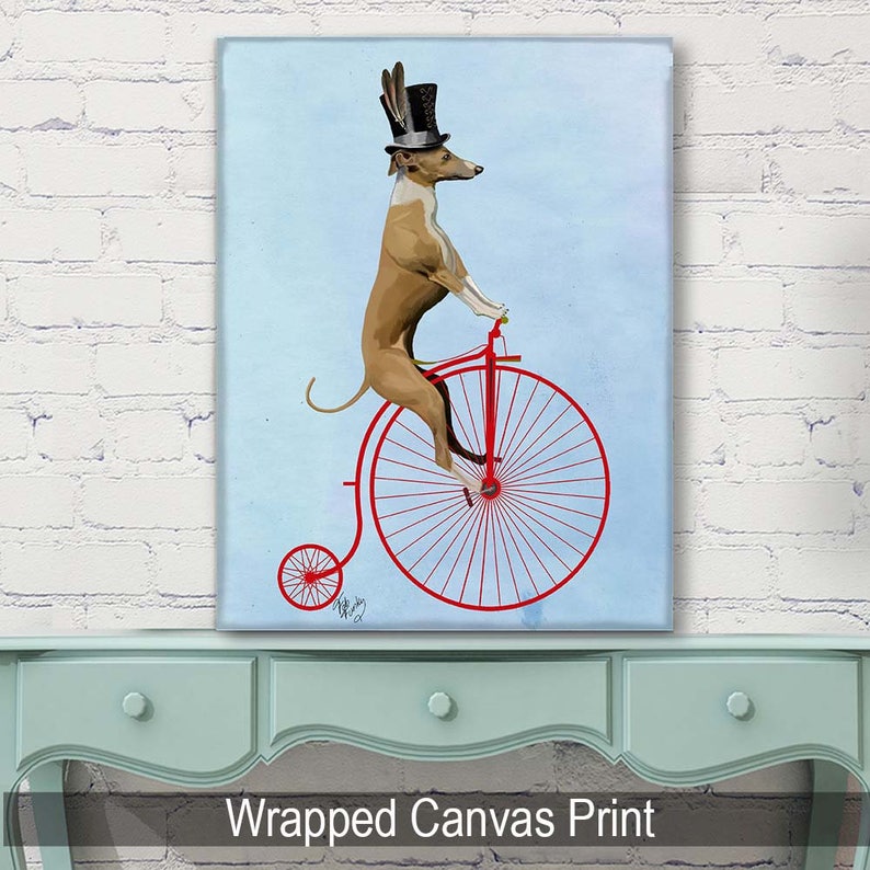 Greyhound Print Italian Red Penny Farthing Bicycle Wall Decor Wall Art Top hat Dog on bike, dog print, Whippet Iggies dog lover image 6