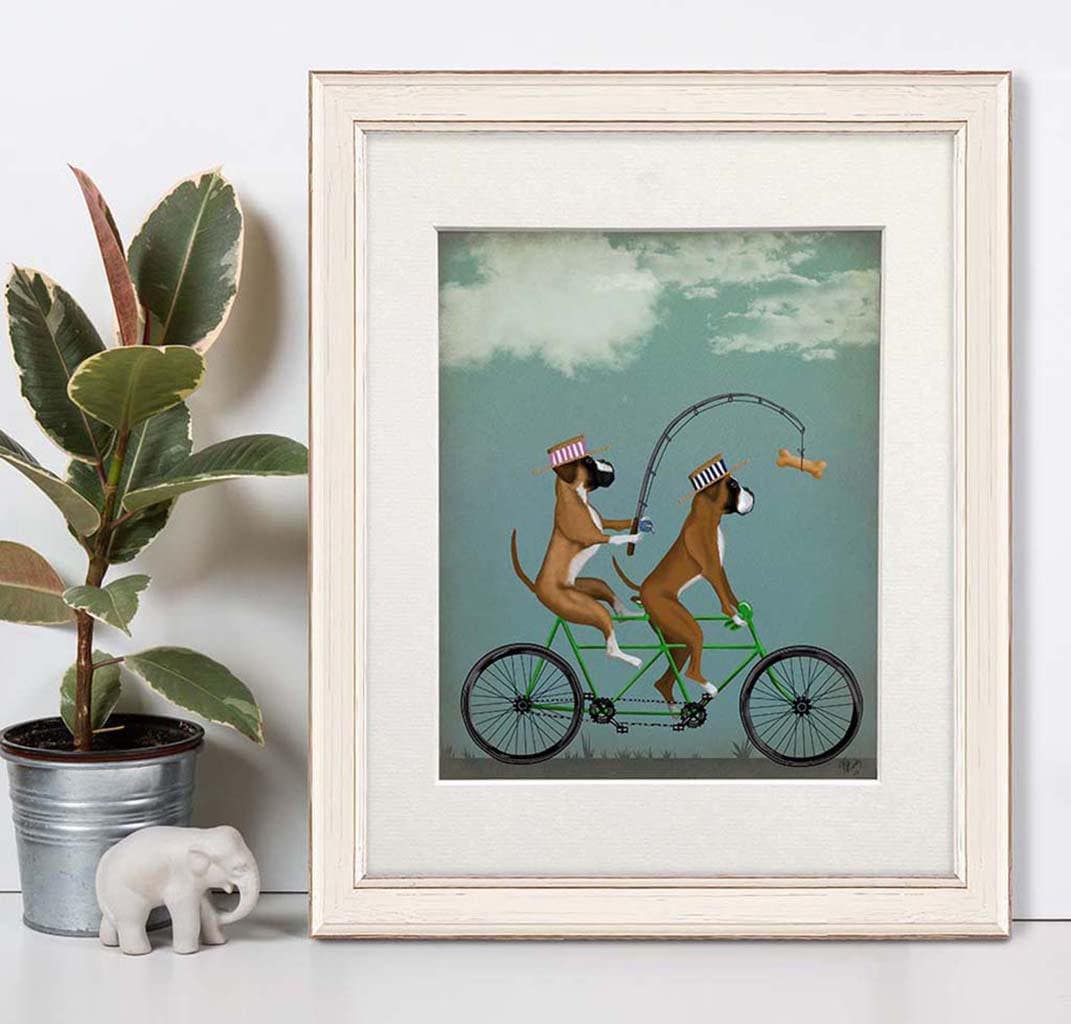 Boxer Tandem Black Framed Wall Art Print Bicycling Home Decor