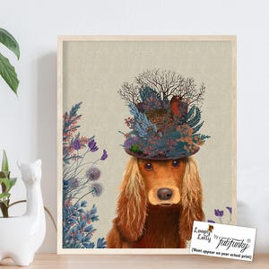 Cocker Spaniel Art Print - Cute Dog in a Top hat with Pheasant