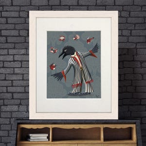 Crow art print, Circus decor, Black bird poster, Circus nursery art, Kids room decor, Juggling art print, Bird illustration, Childrens gift