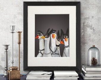 Funny Geese Giclée Print – Surreal Animal Wall Art