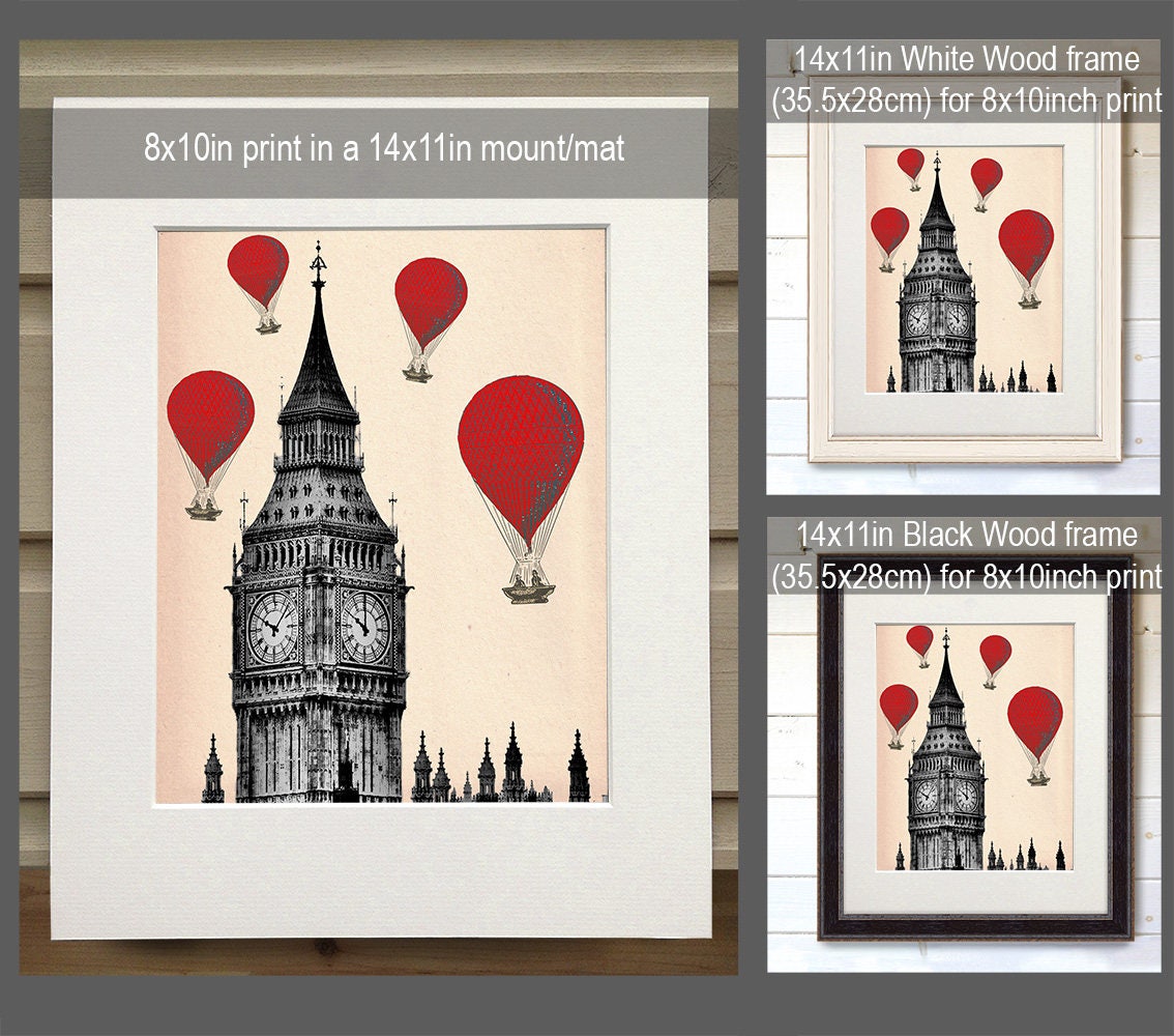 London Print Big Ben & Red Hot Air Balloon Print London | Etsy