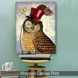 Owl print art Steampunk Owl Art Print, Wall Decor, Wall Art, Wall Hanging, Owl in Top Hat zdjęcie 6