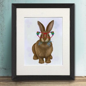 Rabbit decor - Rabbit and flower glasses - Woodland animals Bunny rabbit Rabbit art Hare print Rabbit illustration Rabbit wall art Bunny art