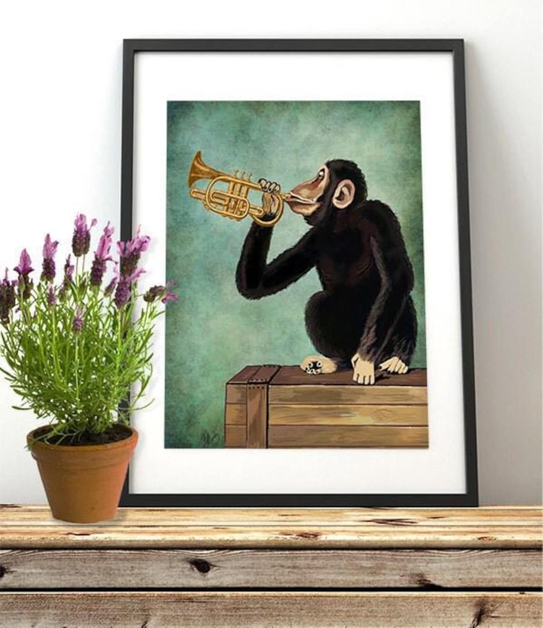 Monkey Print - Monkey Playing Trumpet - Monkey Art Modern Nursery