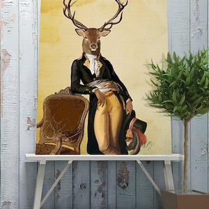 Deer print stag print deer Poster stag poster deer art print gift for mens gift deer art stag art woodland deer canvas Deer & Chair