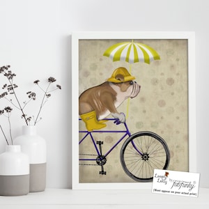 English bulldog on bike -  Bathroom wall decor Bathroom art Funny bathroom print Restroom wall decor Cycling print Funny art Kids bathroom