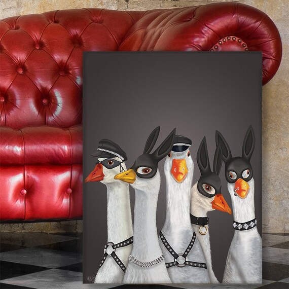 Erotic Art Geese Guys Gay Wall Art Bondage Art Kinky Bedroom Decor Above Bed Art Bdsm Painting Sexy Gift Ideas Gift For Husband Uk Shop