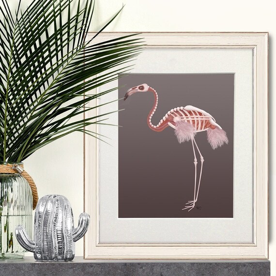 Pink Flamingo Print Flamingo Skeleton Flamingo Wall Art Flamingo