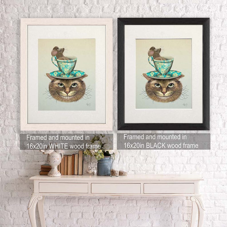 Alice in Wonderland Decor Cheshire Cat & Cup alice in wonderland tea party alice in wonderland print wonderland home decor wall decor image 4