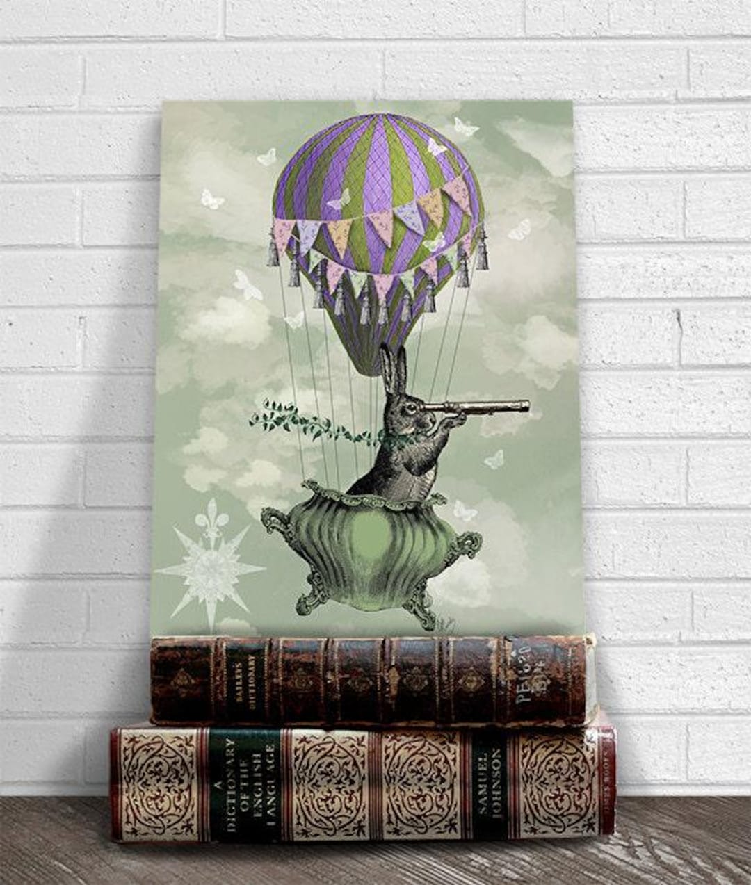 Rabbit Hot Air Balloon Print – Whimsical Nursery Wall Art - Etsy