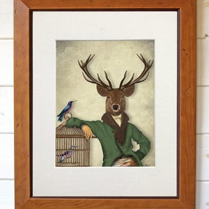Deer poster British wildlife art, Portrait Deer & Bamboo cage - Deer Fine Art Print stag poster stag print digital painting fantasy deer image 2