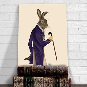Hare Print - Hare in Purple Coat  - Hare picture Hare wall art Hare poster hare art print Rabbit decor Bunny wall decor Rabbit Print