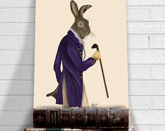 Hare Print - Dapper Rabbit in Purple Coat, Whimsical Wall Art