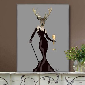 Wall Art Large Wall Art Canvas Print  - Glamour Deer in Black - deer art decor Deer print art Deer canvas print Deer canvas art Deer decor