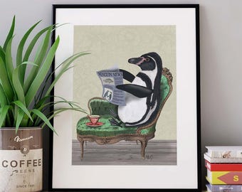 Penguin print - Penguin Newspaper - penguin nursery art penguin gift penguin decor penguin picture penguin illustration penguin poster